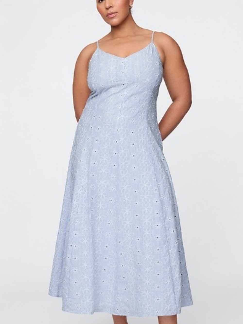 Gap Women’s Floral Eyelet V-Neck Midi Dress in Light Blue and White Size Large